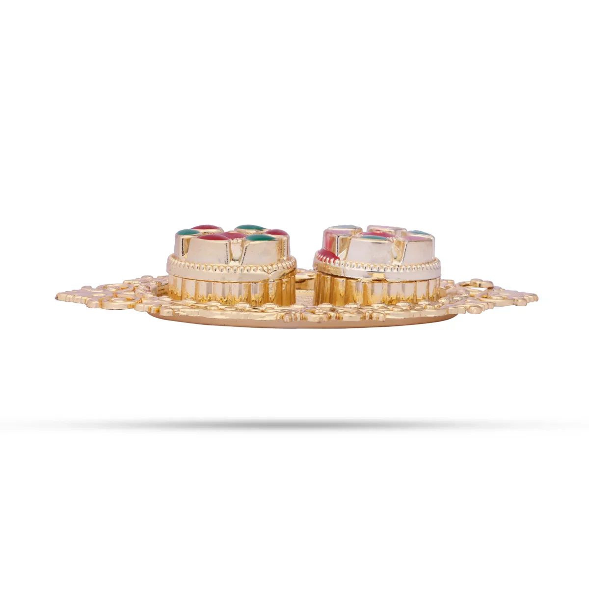 Meenakari Plate with Kumkum Pot - 1.5 x 4 Inches | Kumkum Bharani Plate for Pooja/ Assorted Design - Image 6