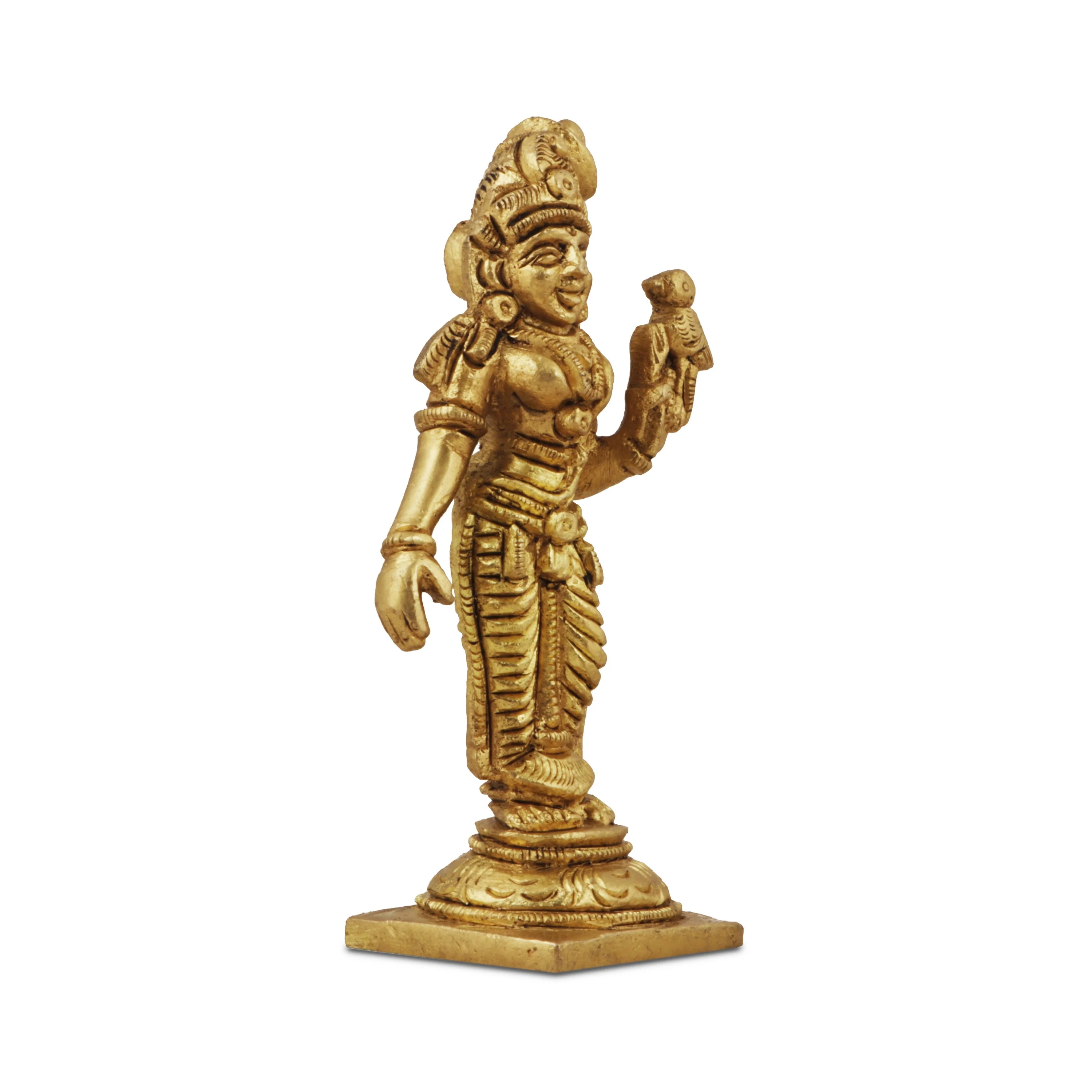 Meenakshi Amman Statue With Base - 3.5 x 1.25 Inches | Antique Brass Idol/ Meenakshi Statue for Pooja - Image 2