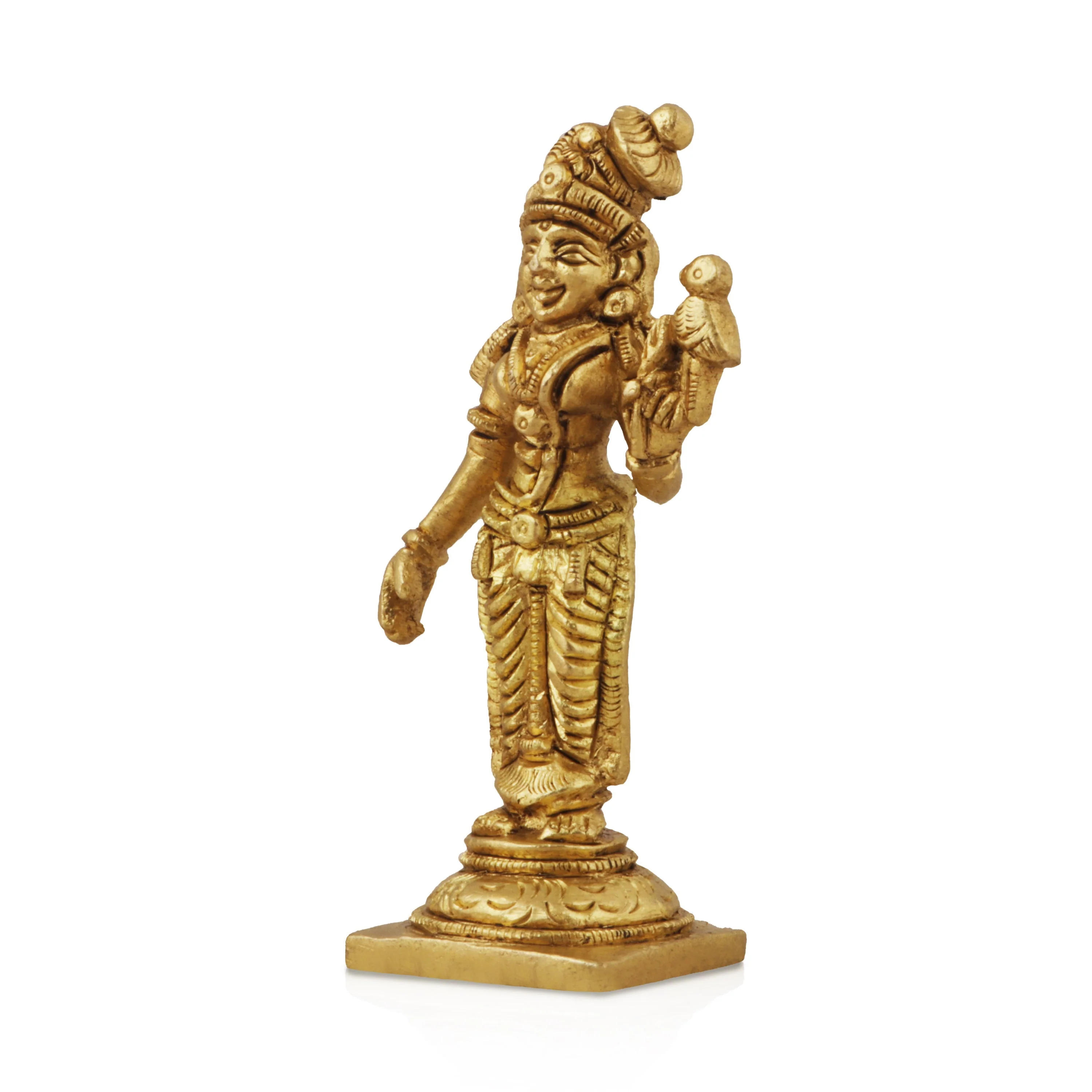 Meenakshi Amman Statue With Base - 3.5 x 1.25 Inches | Antique Brass Idol/ Meenakshi Statue for Pooja - Image 3