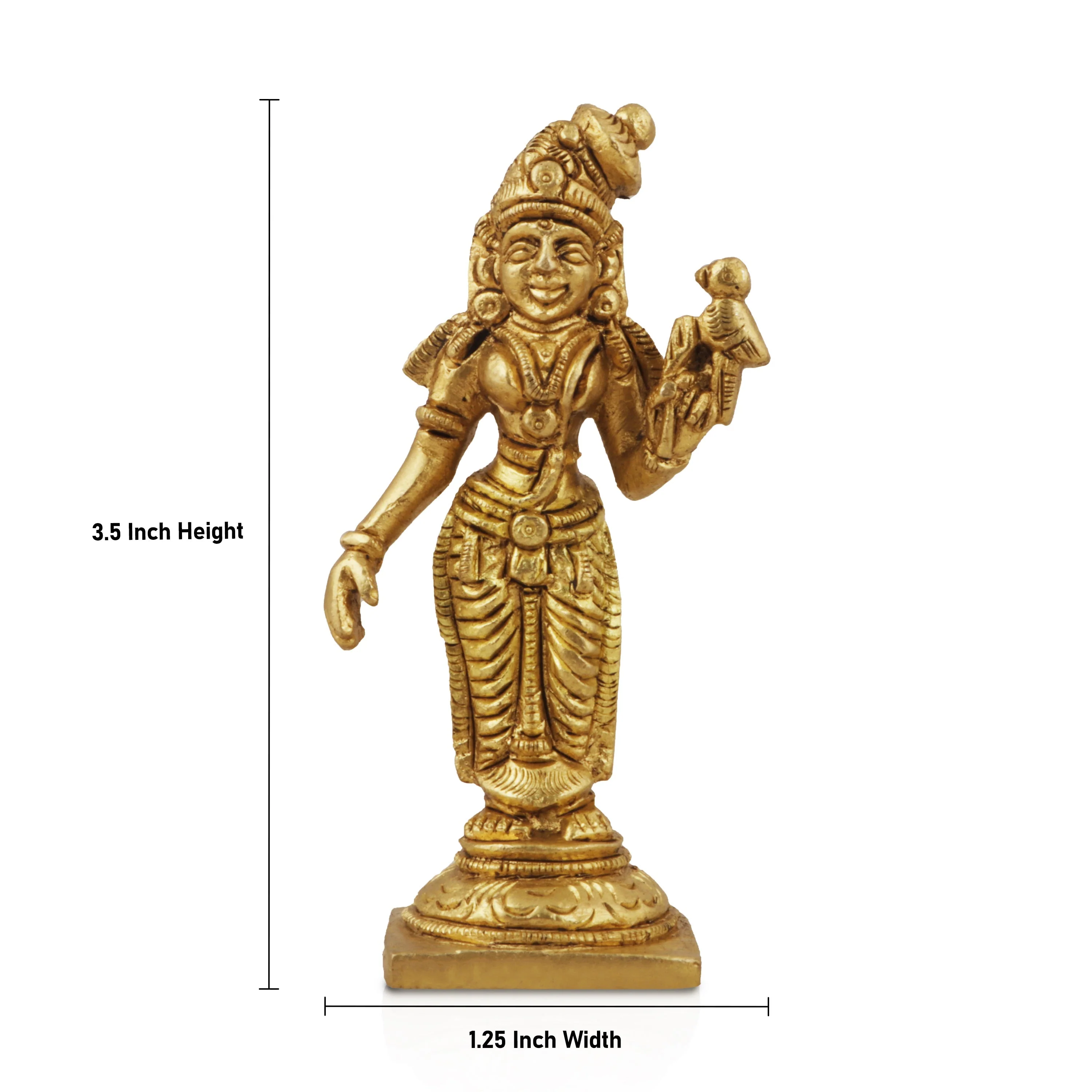 Meenakshi Amman Statue With Base - 3.5 x 1.25 Inches | Antique Brass Idol/ Meenakshi Statue for Pooja - Image 5