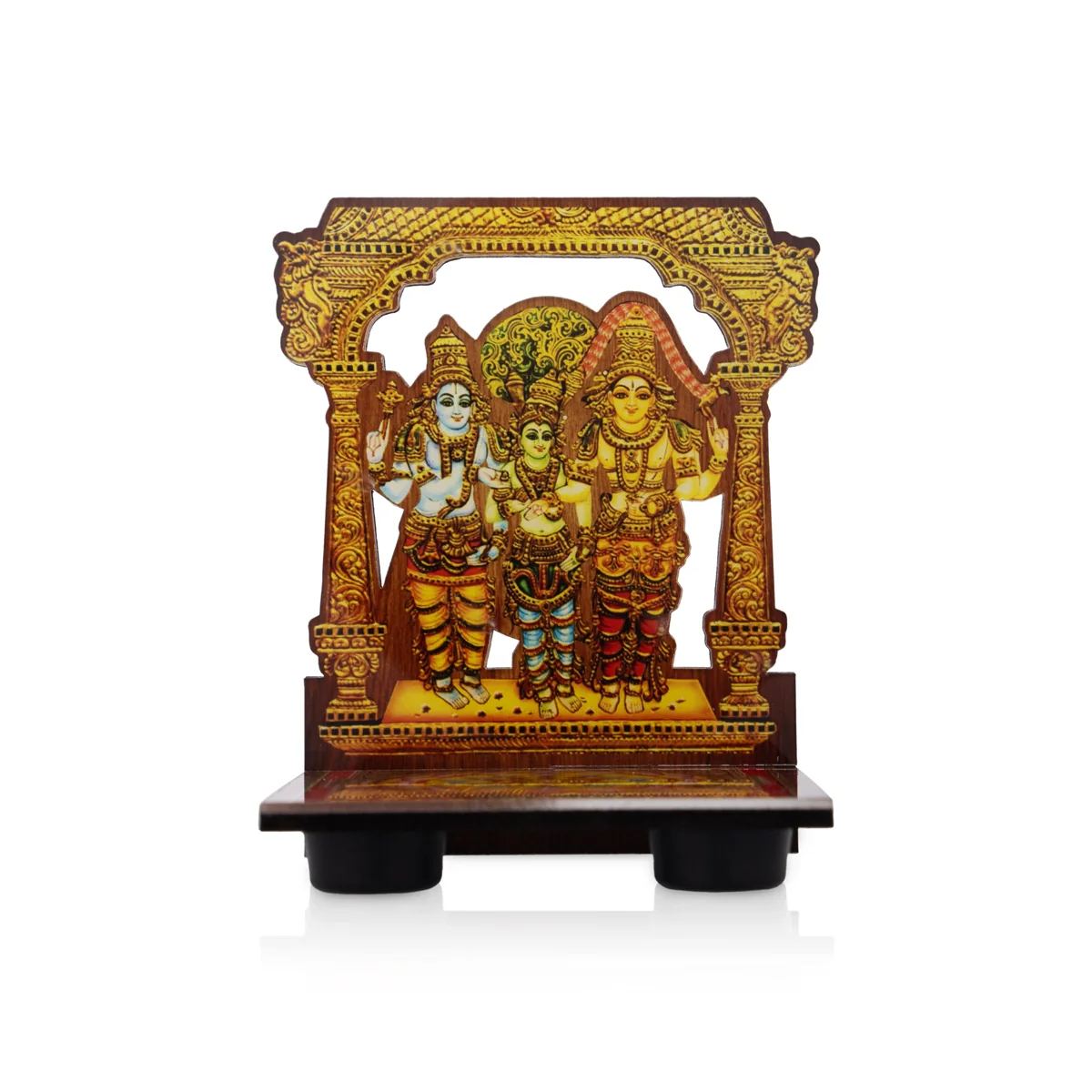 Sri Chakra Design Manai Palagai With Meenakshi Kalyanam Photo Frame - 4 x 3 Inches | Bajot With Picture Frame
