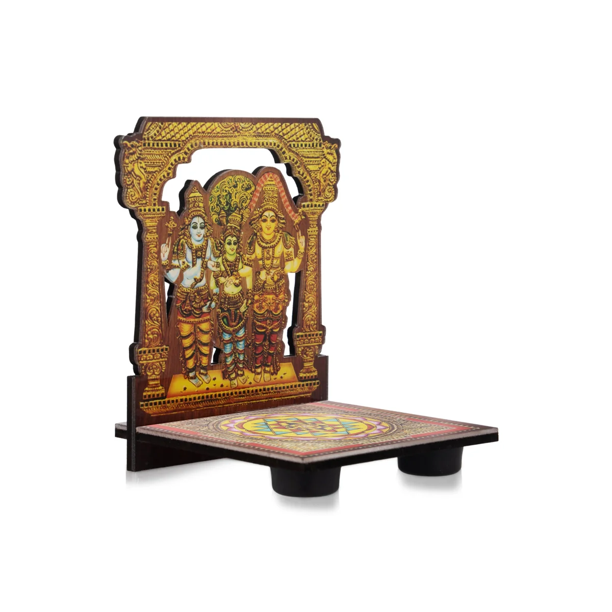 Sri Chakra Design Manai Palagai With Meenakshi Kalyanam Photo Frame - 4 x 3 Inches | Bajot With Picture Frame - Image 2