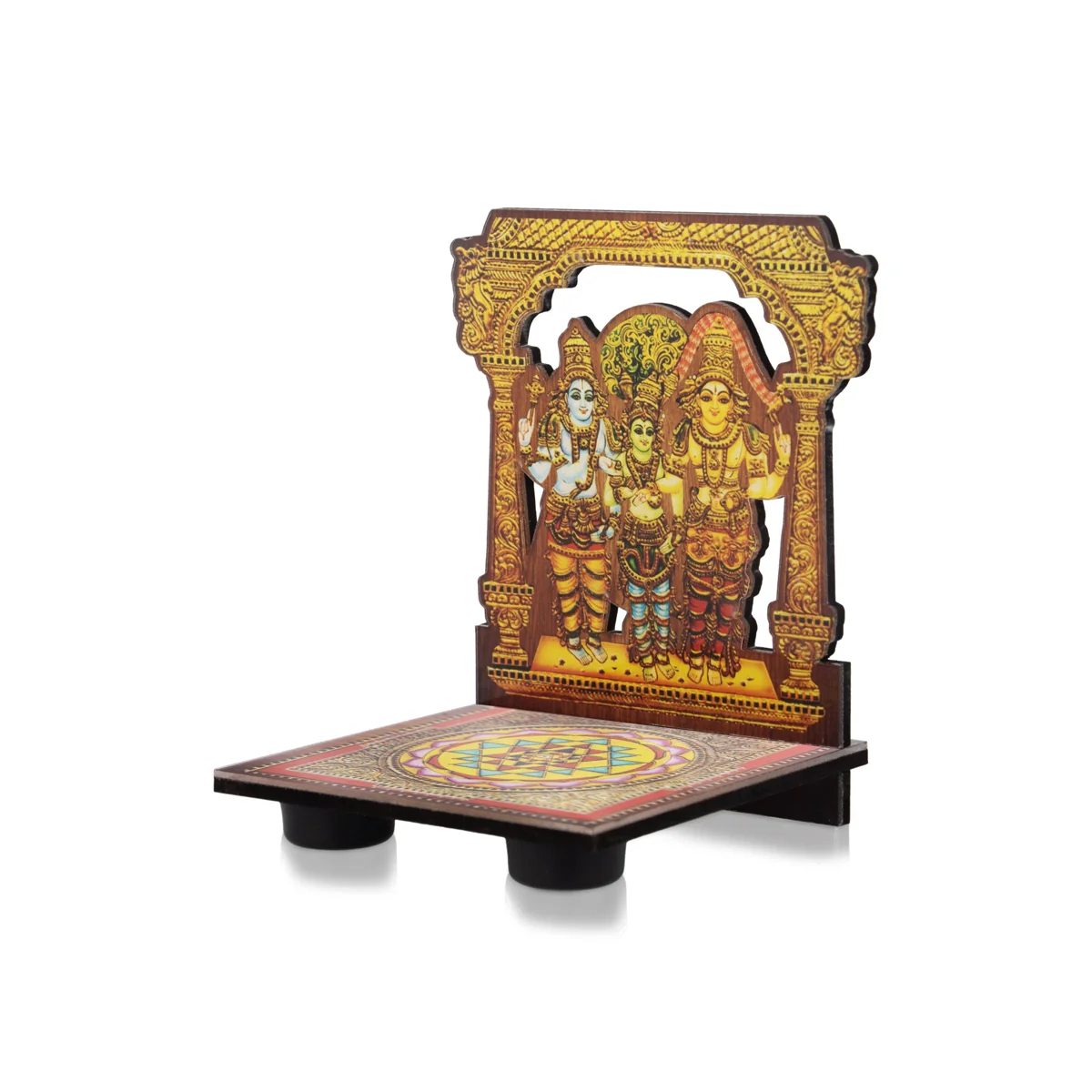 Sri Chakra Design Manai Palagai With Meenakshi Kalyanam Photo Frame - 4 x 3 Inches | Bajot With Picture Frame - Image 3