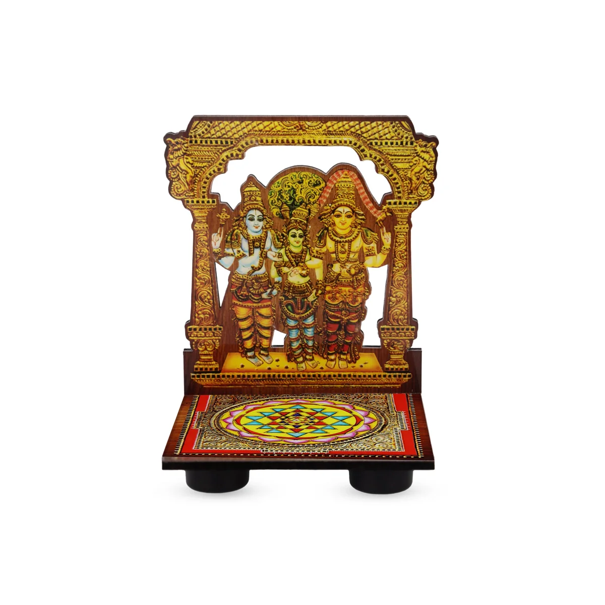 Sri Chakra Design Manai Palagai With Meenakshi Kalyanam Photo Frame - 4 x 3 Inches | Bajot With Picture Frame - Image 4
