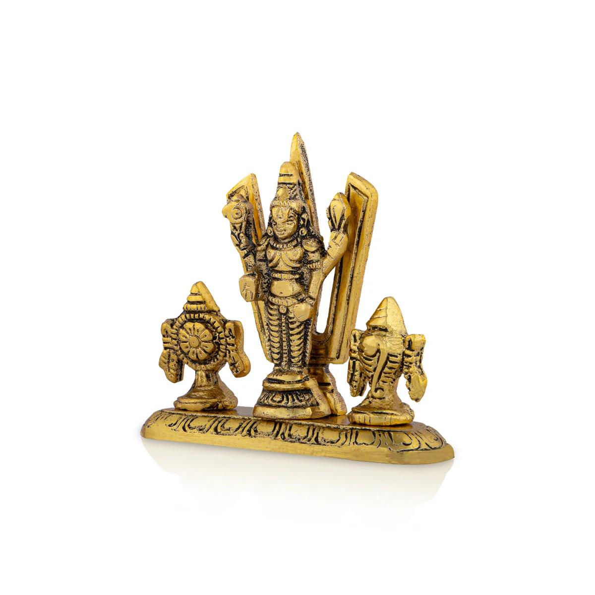 Metal Balaji Murti With Namam Shanku Chakram - 3 x 3.5 Inches | Gold Polish Perumal Statue With Base for Home - Image 2