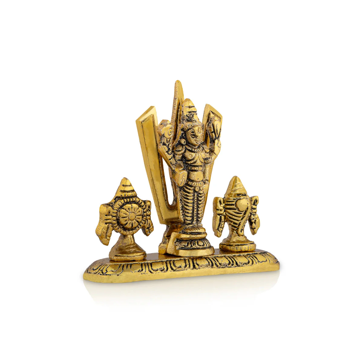 Metal Balaji Murti With Namam Shanku Chakram - 3 x 3.5 Inches | Gold Polish Perumal Statue With Base for Home - Image 3