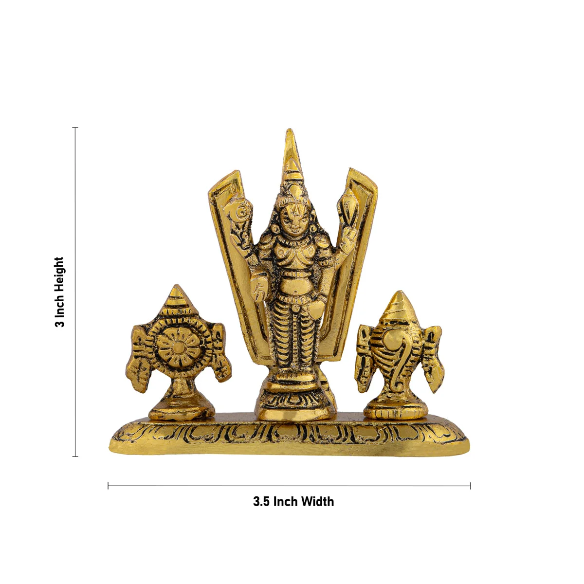 Metal Balaji Murti With Namam Shanku Chakram - 3 x 3.5 Inches | Gold Polish Perumal Statue With Base for Home - Image 4