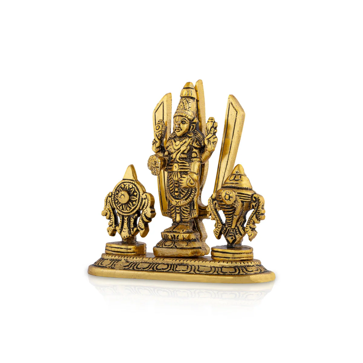Metal Balaji Murti With Shanku Chakram Namam - 4.5 x 5 Inches | Gold Polish Balaji Idol With Base for Pooja - Image 2