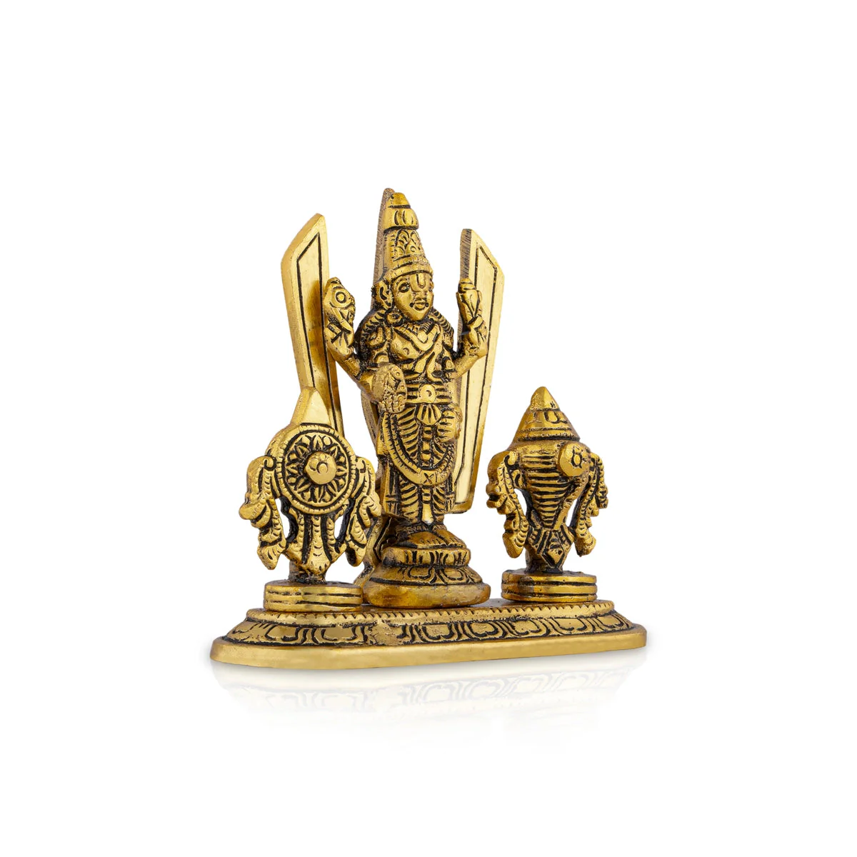 Metal Balaji Murti With Shanku Chakram Namam - 4.5 x 5 Inches | Gold Polish Balaji Idol With Base for Pooja - Image 3