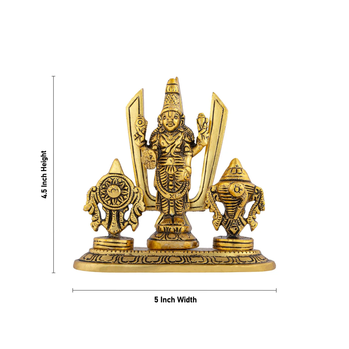 Metal Balaji Murti With Shanku Chakram Namam - 4.5 x 5 Inches | Gold Polish Balaji Idol With Base for Pooja - Image 4
