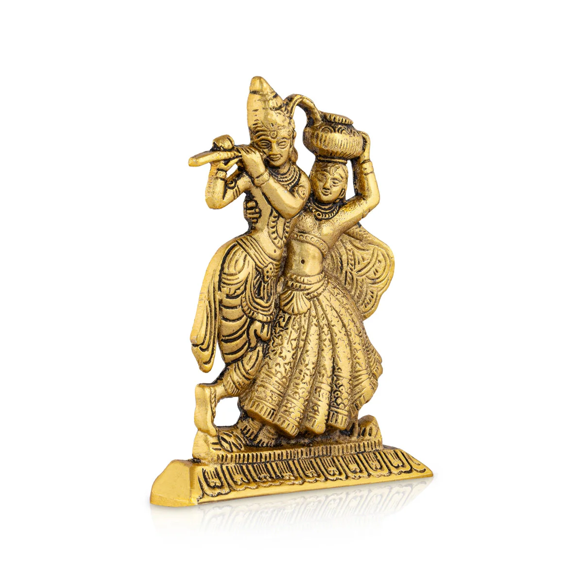Metal Dancing Radha Krishna Murti With Base - 6 x 4.5 Inches | Gold Polish Radha Krishna Idol Statue for Home - Image 2