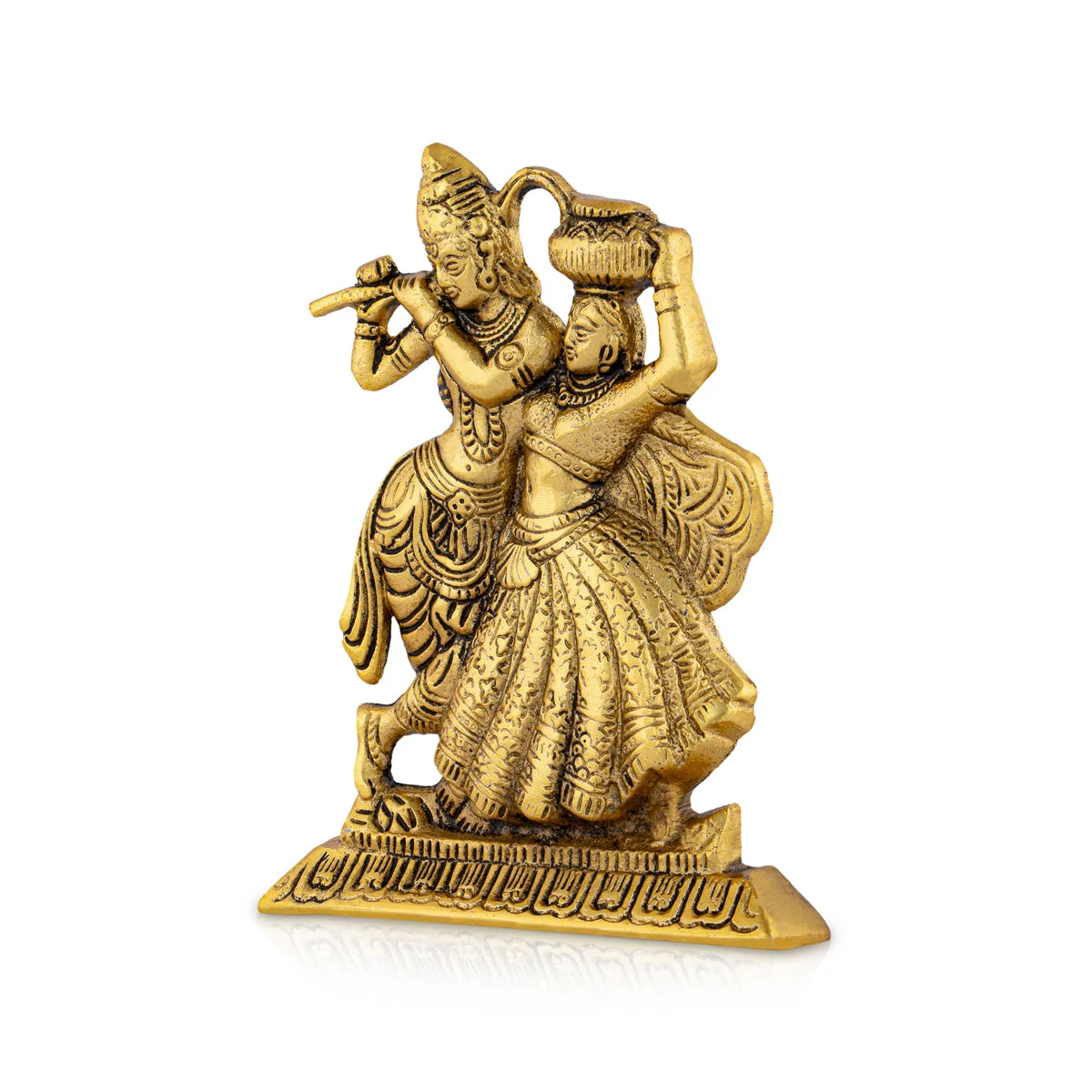 Metal Dancing Radha Krishna Murti With Base - 6 x 4.5 Inches | Gold Polish Radha Krishna Idol Statue for Home - Image 3