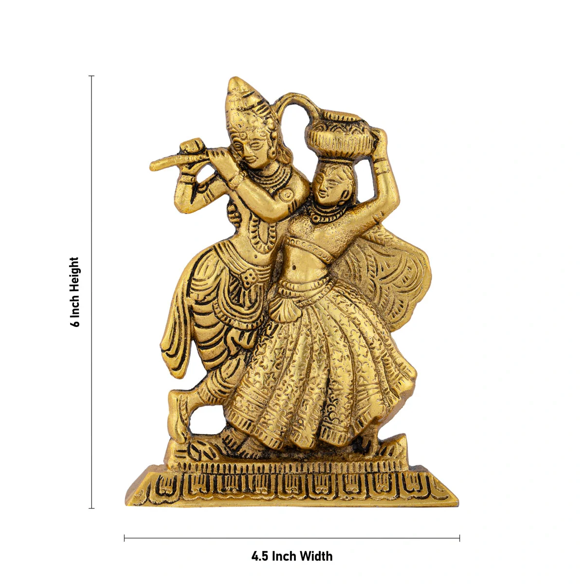 Metal Dancing Radha Krishna Murti With Base - 6 x 4.5 Inches | Gold Polish Radha Krishna Idol Statue for Home - Image 4