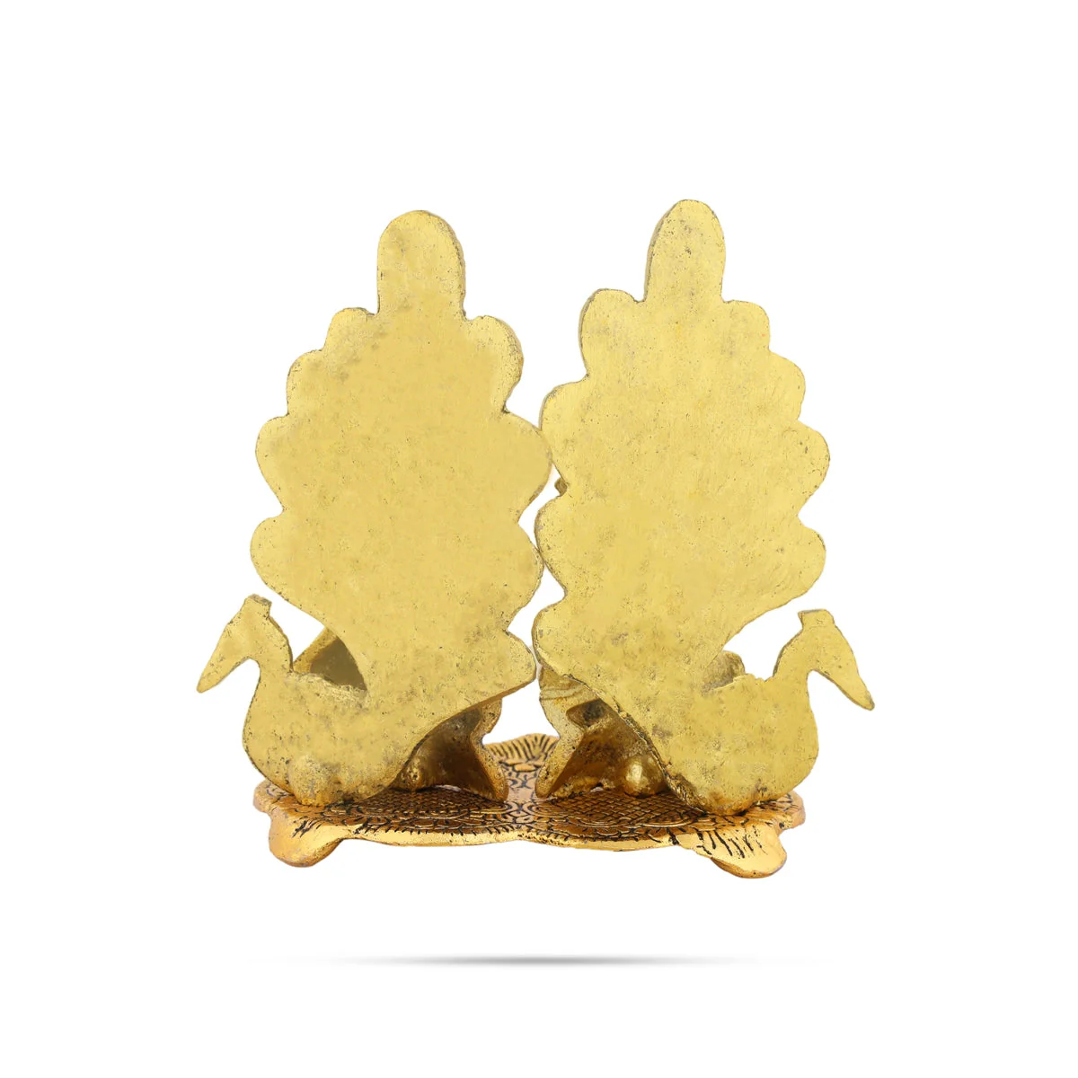 Metal Lakshmi Ganesh Murti Sitting On Peacock Base With Deep - 5 x 5.5 Inches | Gold Polish Lamp for Home - Image 5
