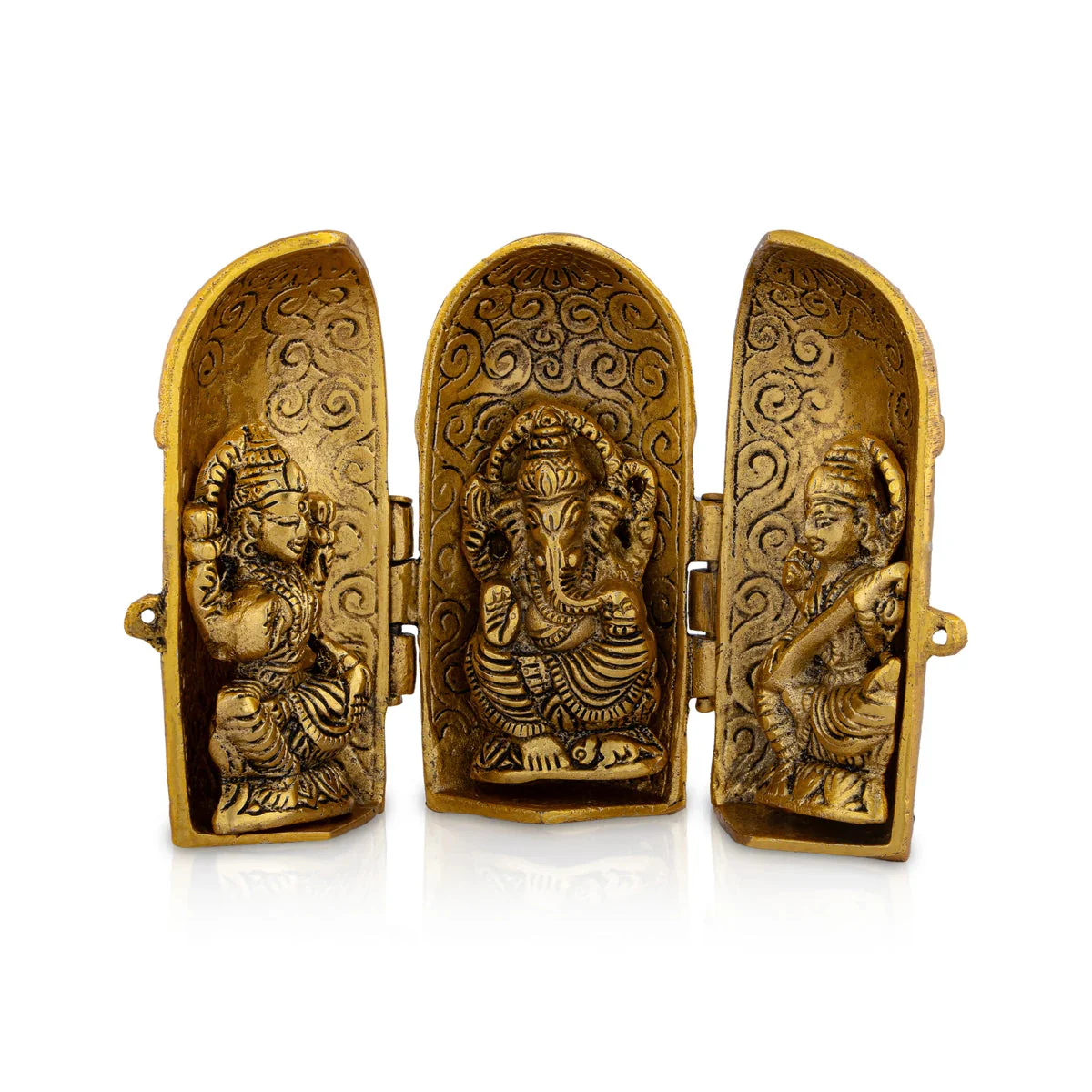 Metal Laxmi Ganesh Saraswati Murti With Closing Type Box - 5 x 7 Inches | Gold Polish Laxmi Ganesh Saraswati Idol - Image 5