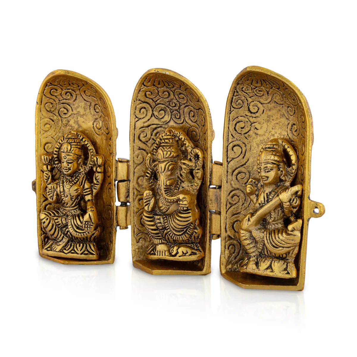 Metal Laxmi Ganesh Saraswati Murti With Closing Type Box - 5 x 7 Inches | Gold Polish Laxmi Ganesh Saraswati Idol - Image 6