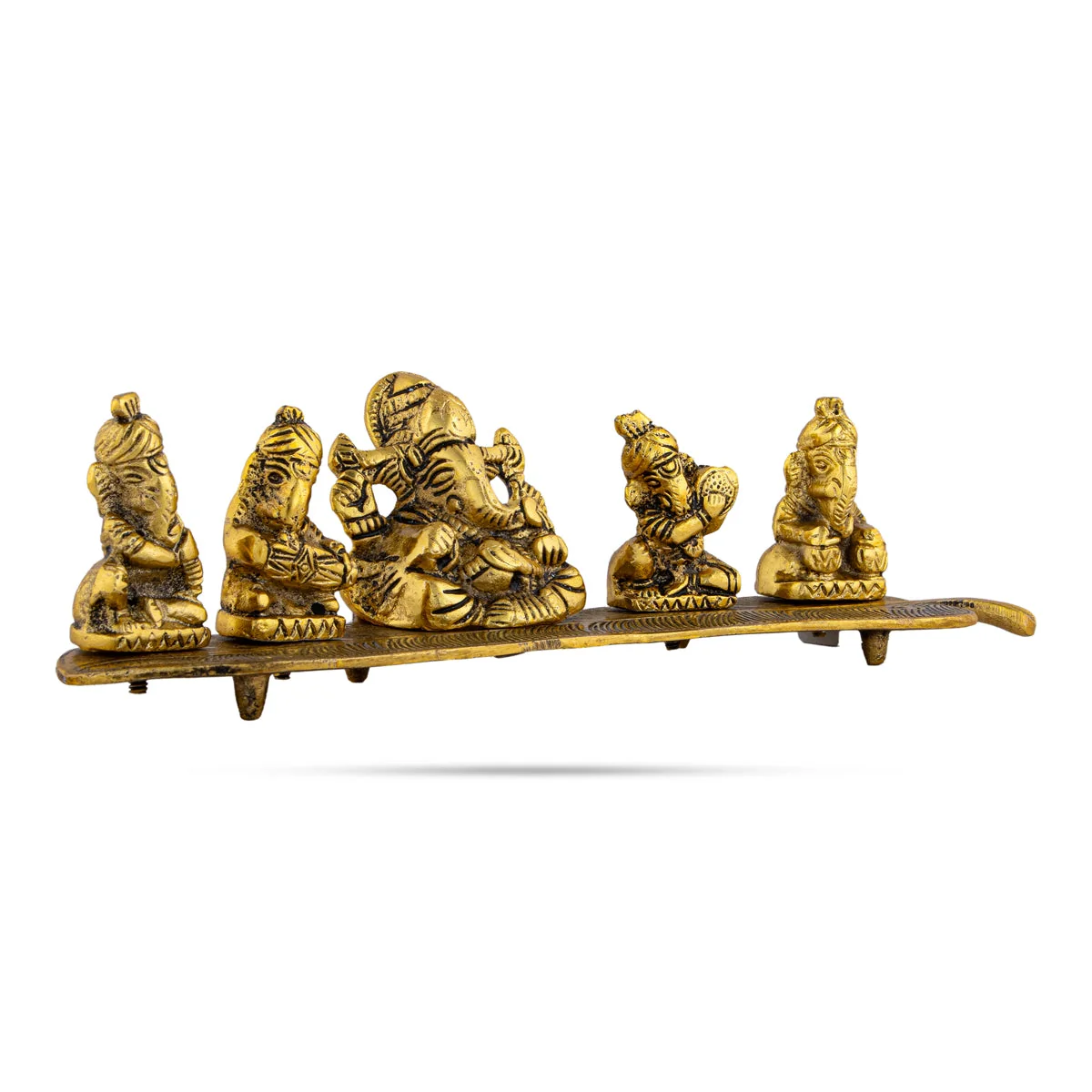 Metal Music Ganesh Murti Sitting On Leaf Design Base - 3 x 11 Inches | Gold Polish Ganpati Murti for Home - Image 3