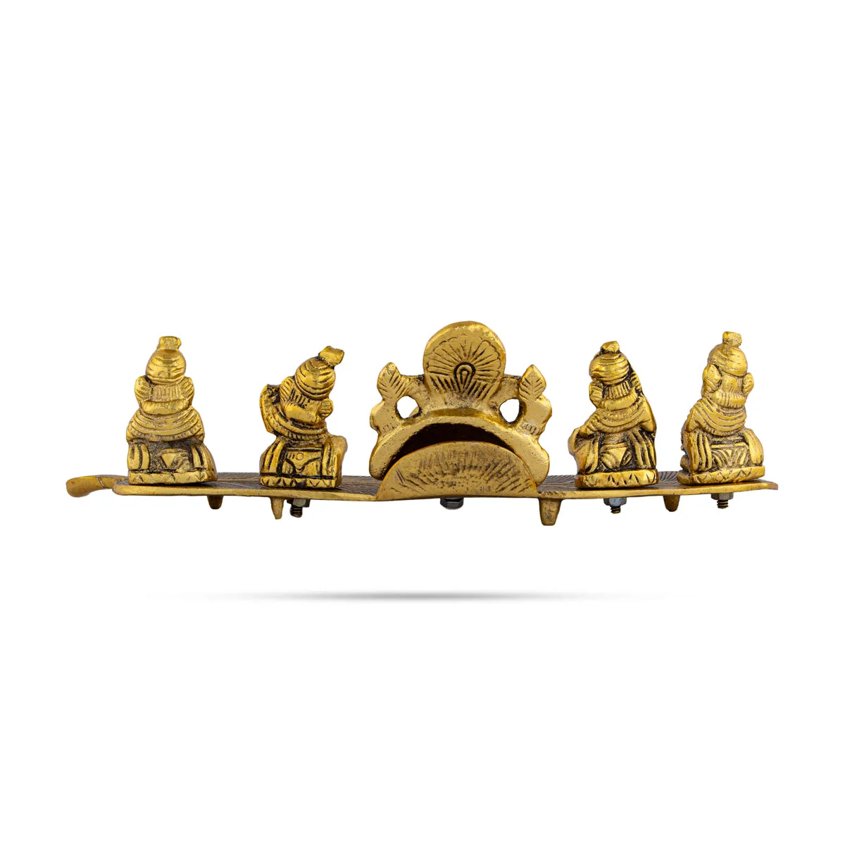 Metal Music Ganesh Murti Sitting On Leaf Design Base - 3 x 11 Inches | Gold Polish Ganpati Murti for Home - Image 5