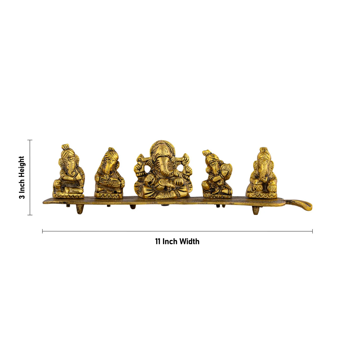 Metal Music Ganesh Murti Sitting On Leaf Design Base - 3 x 11 Inches | Gold Polish Ganpati Murti for Home - Image 6