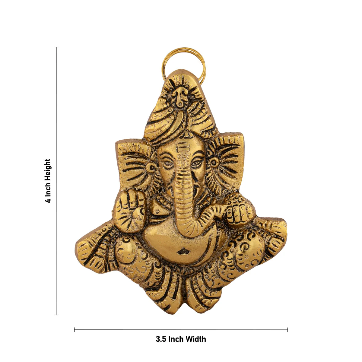 Metal Pagdi Ganesh Murti Wall Hanging - 4 x 3.5 Inches | Gold Polish Ganpati Murti Wall Hanger for Home - Image 3