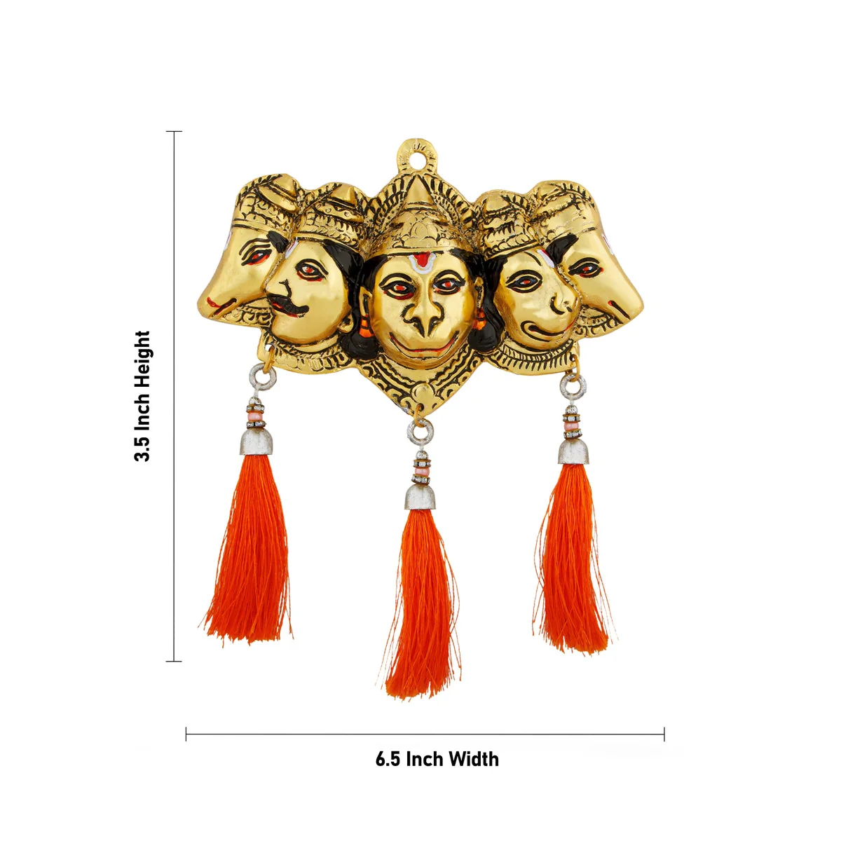 Metal Panchmukhi Hanuman Murti Wall Hanging - 3.5 x 6.5 Inches | Gold Polish Anjaneya Face Wall Hanger for Home - Image 4