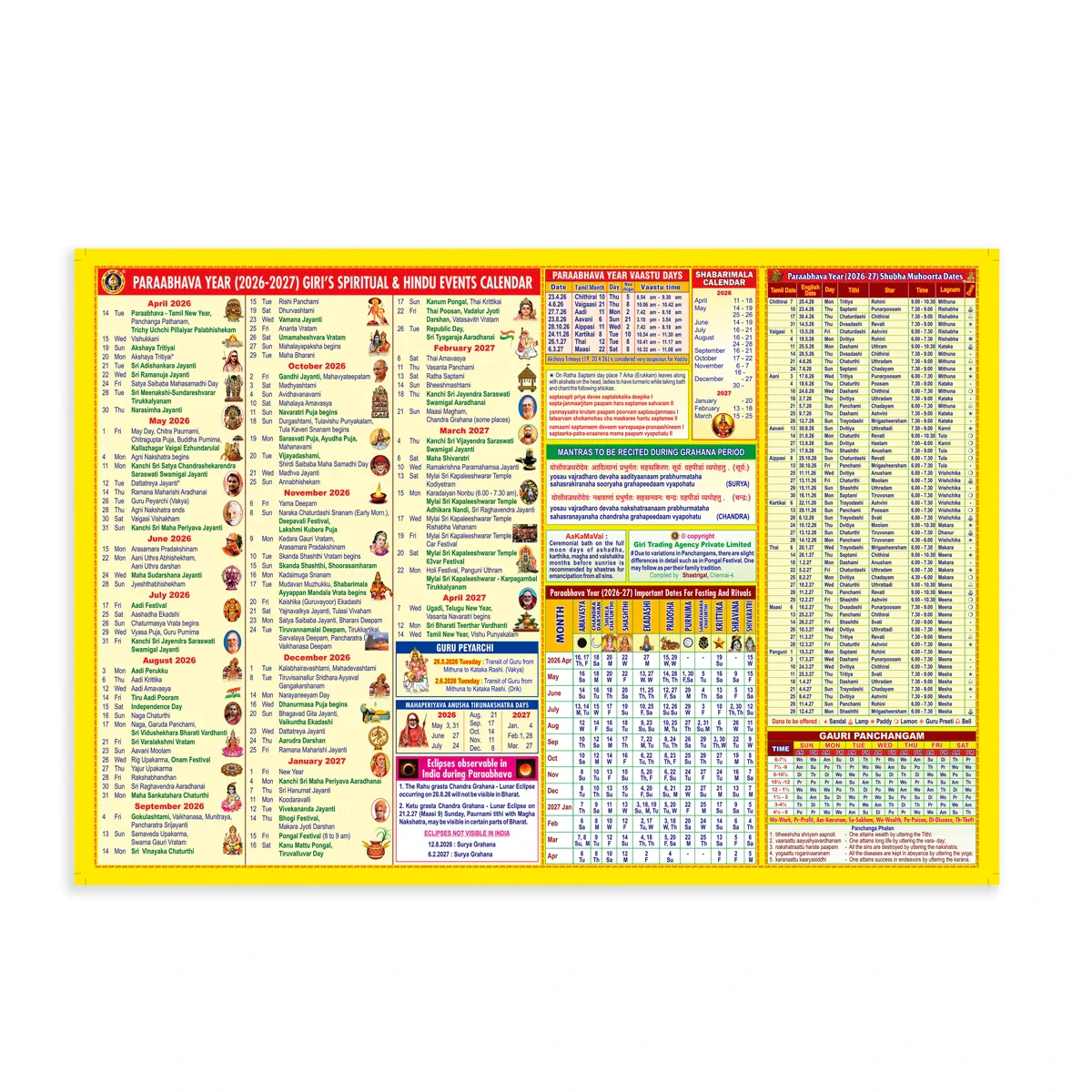 Mini Sheet Panchangam 2026-2027-English | Laminated Panchangam Book/ Periodicals/ Astrology Book