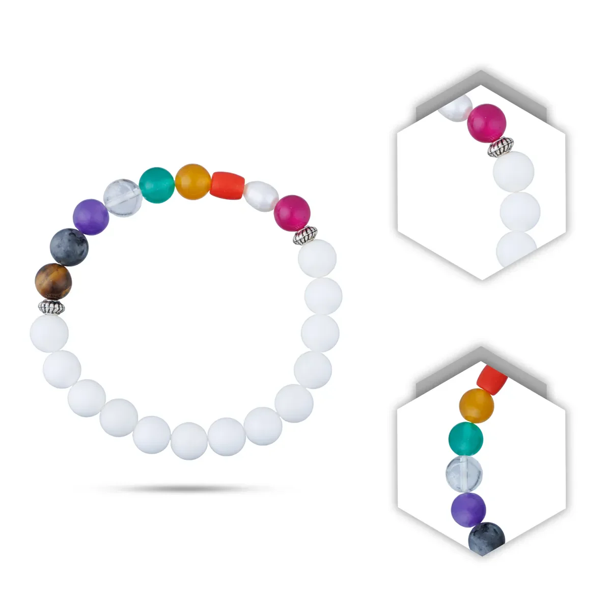 Mother Of Pearl Navratna Bracelet - 2.5 Inches | Bracelet Mother Of Pearl/ Navratan Bracelet For Spiritual Wear - Image 3
