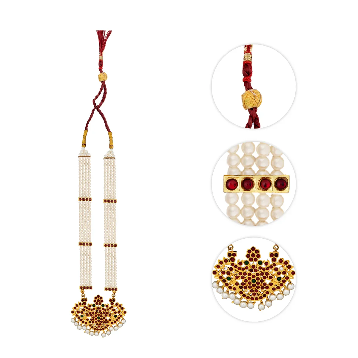 Moti Haram - 12 Inches | 3 Line Moti Mala/ Kemp Jewellery for Bharatanatyam - Image 2