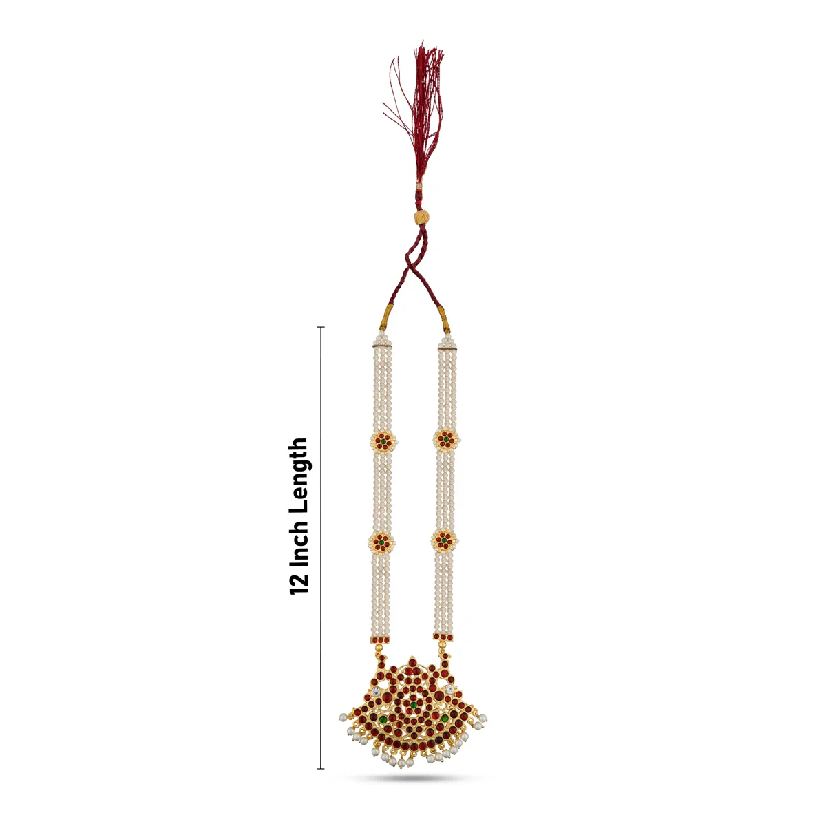 Moti Haram - 12 Inches | 3 Line Moti Mala/ Kemp Jewellery for Bharatanatyam - Image 3