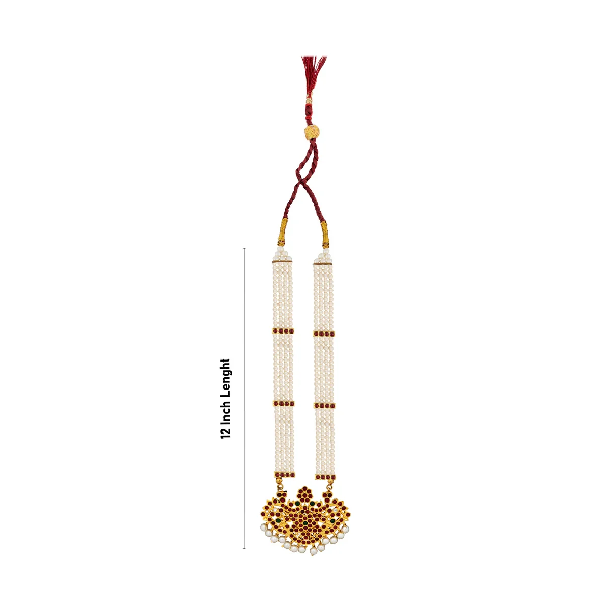 Moti Haram - 12 Inches | 3 Line Moti Mala/ Kemp Jewellery for Bharatanatyam - Image 3