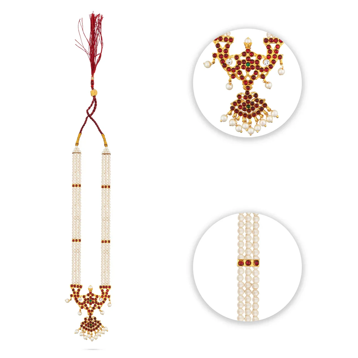 Moti Haram - 12 Inches | Kemp Jewellery/ 3 Line Moti Mala for Bharatanatyam - Image 2