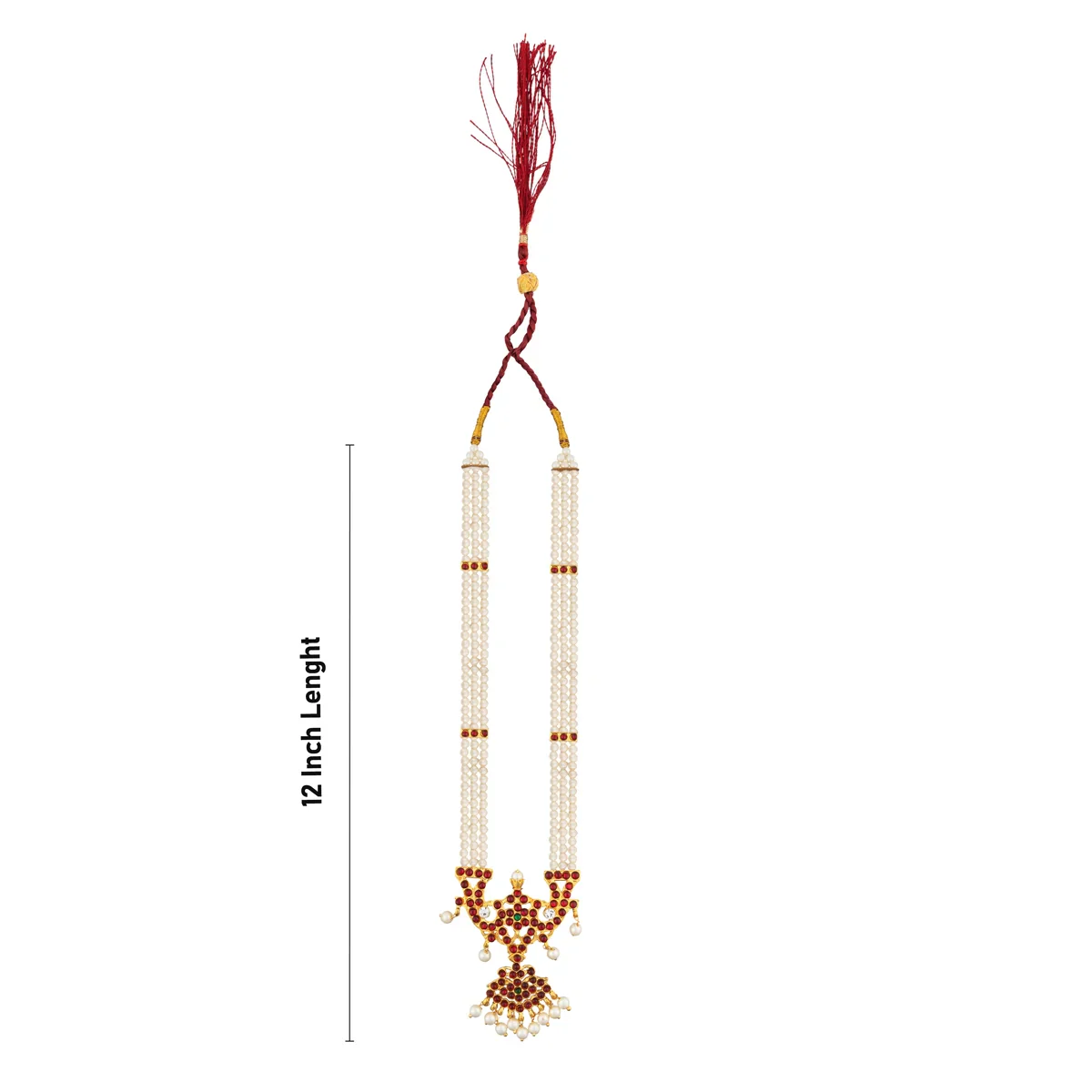 Moti Haram - 12 Inches | Kemp Jewellery/ 3 Line Moti Mala for Bharatanatyam - Image 3