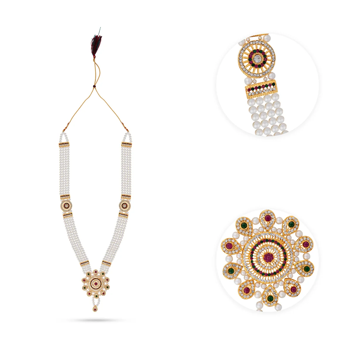4 Line Moti Mala - 24 Inches | White Beaded Mala/ Artificial Jewellery For Weddings And Women - Image 3