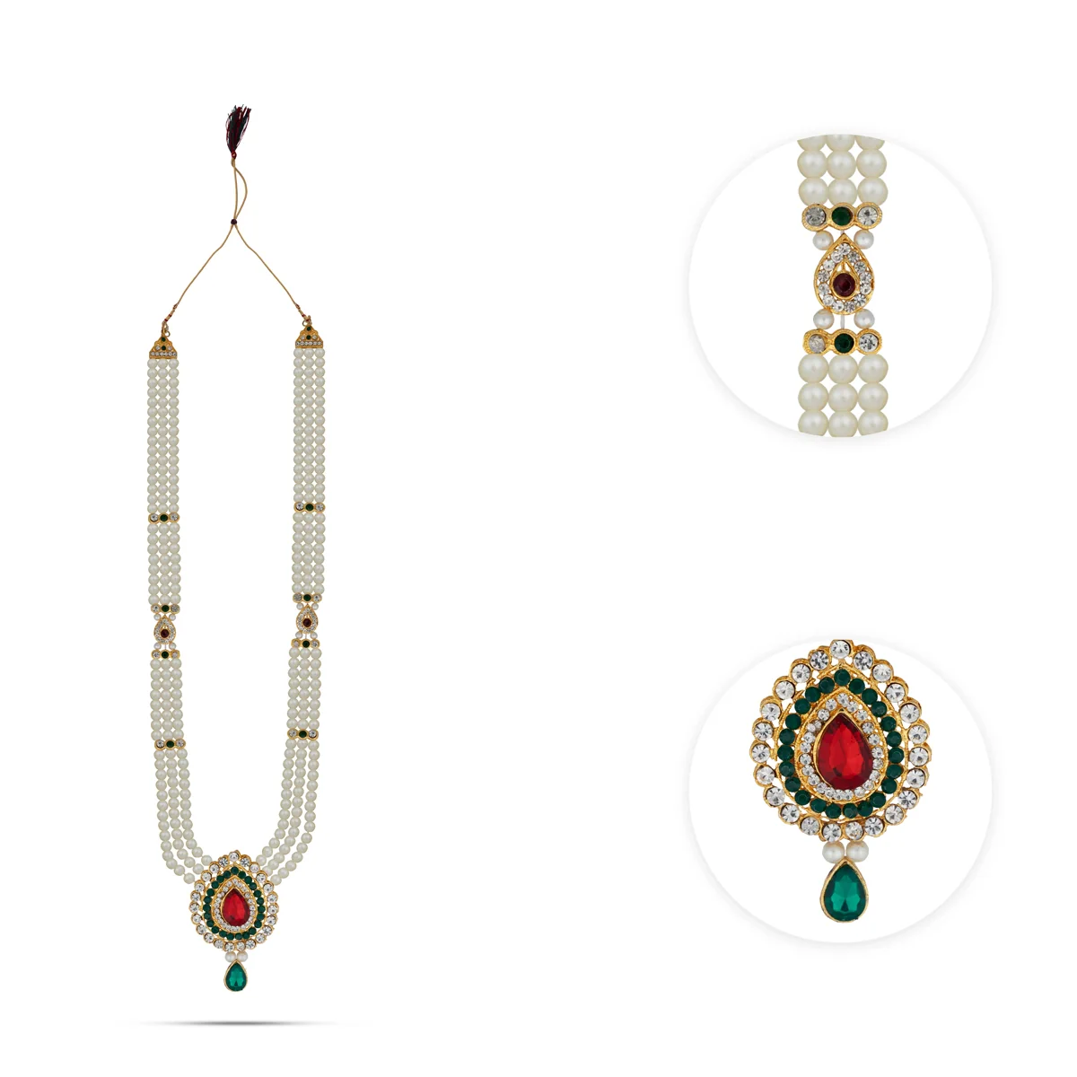 3 Line Moti Mala - 14 Inches | White Beaded Mala/ Artificial Jewellery For Weddings And Women - Image 5