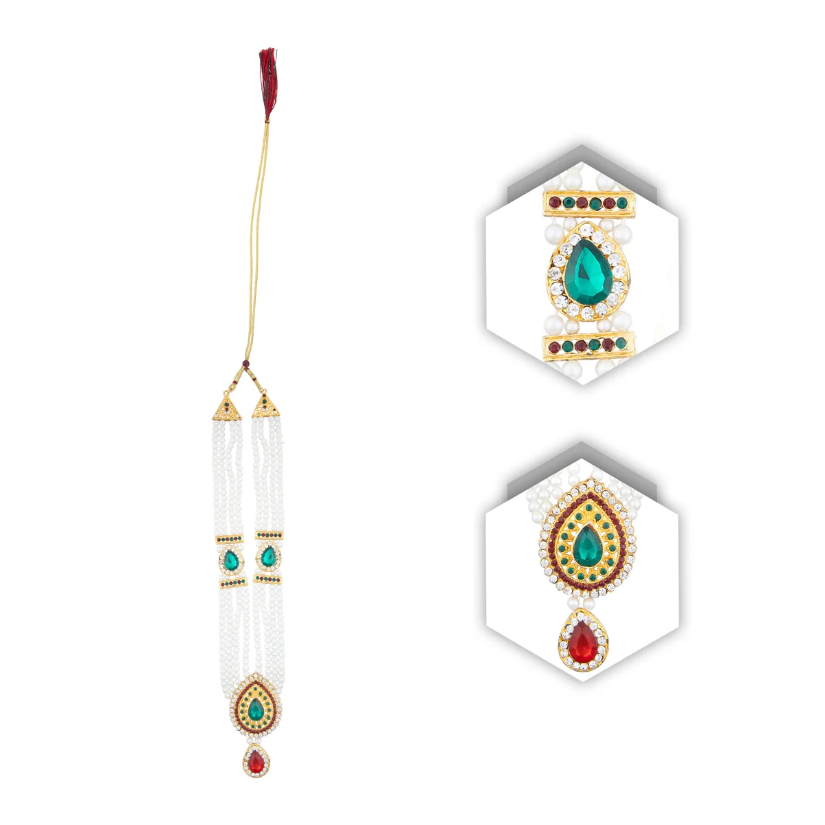 4 Line Moti Mala - 15 Inches | White Beaded Mala/ Artificial Jewellery For Weddings And Women - Image 3