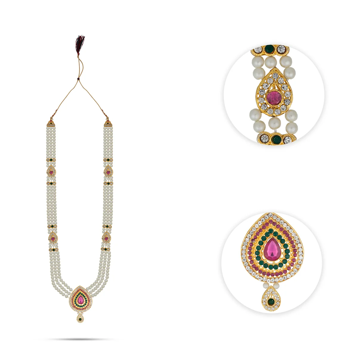3 Line Moti Mala - 16 Inches | White Beaded Mala/ Artificial Jewellery For Weddings And Women - Image 4