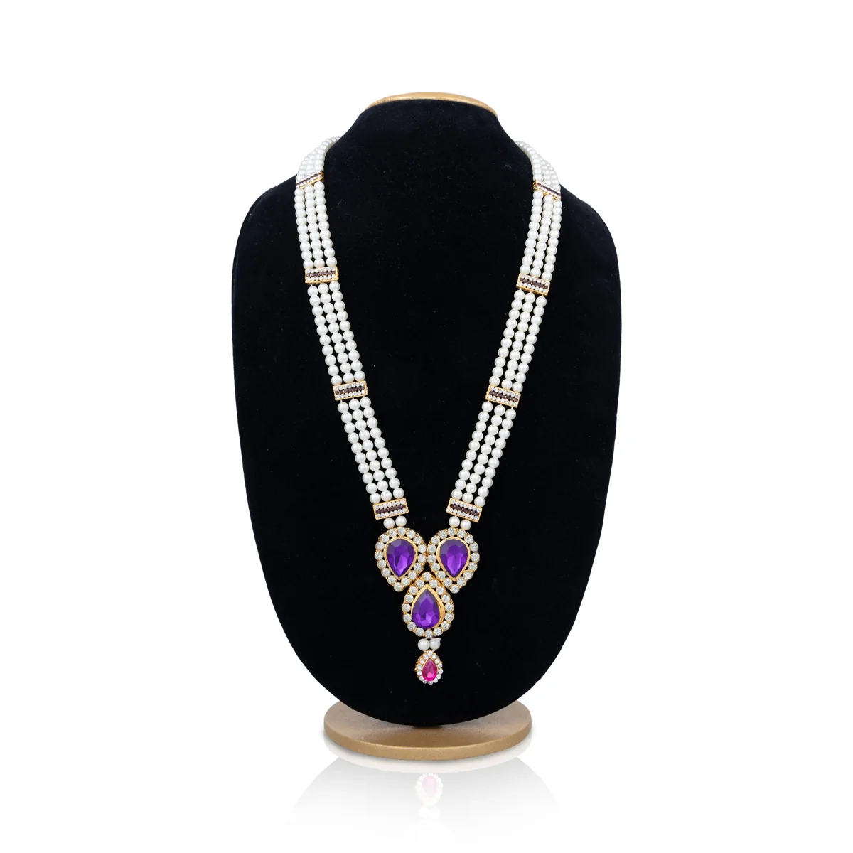 3 Line Moti Mala - 19 Inches | White Beaded Mala/ Artificial Jewellery For Weddings And Women - Image 2