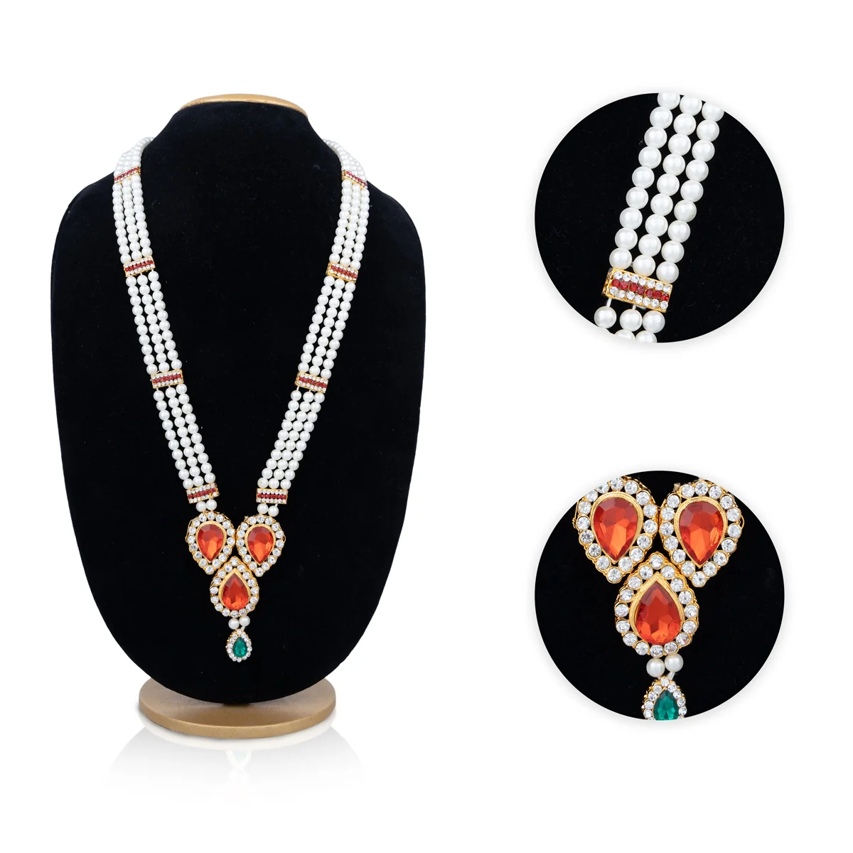 3 Line Moti Mala - 19 Inches | White Beaded Mala/ Artificial Jewellery For Weddings And Women - Image 3
