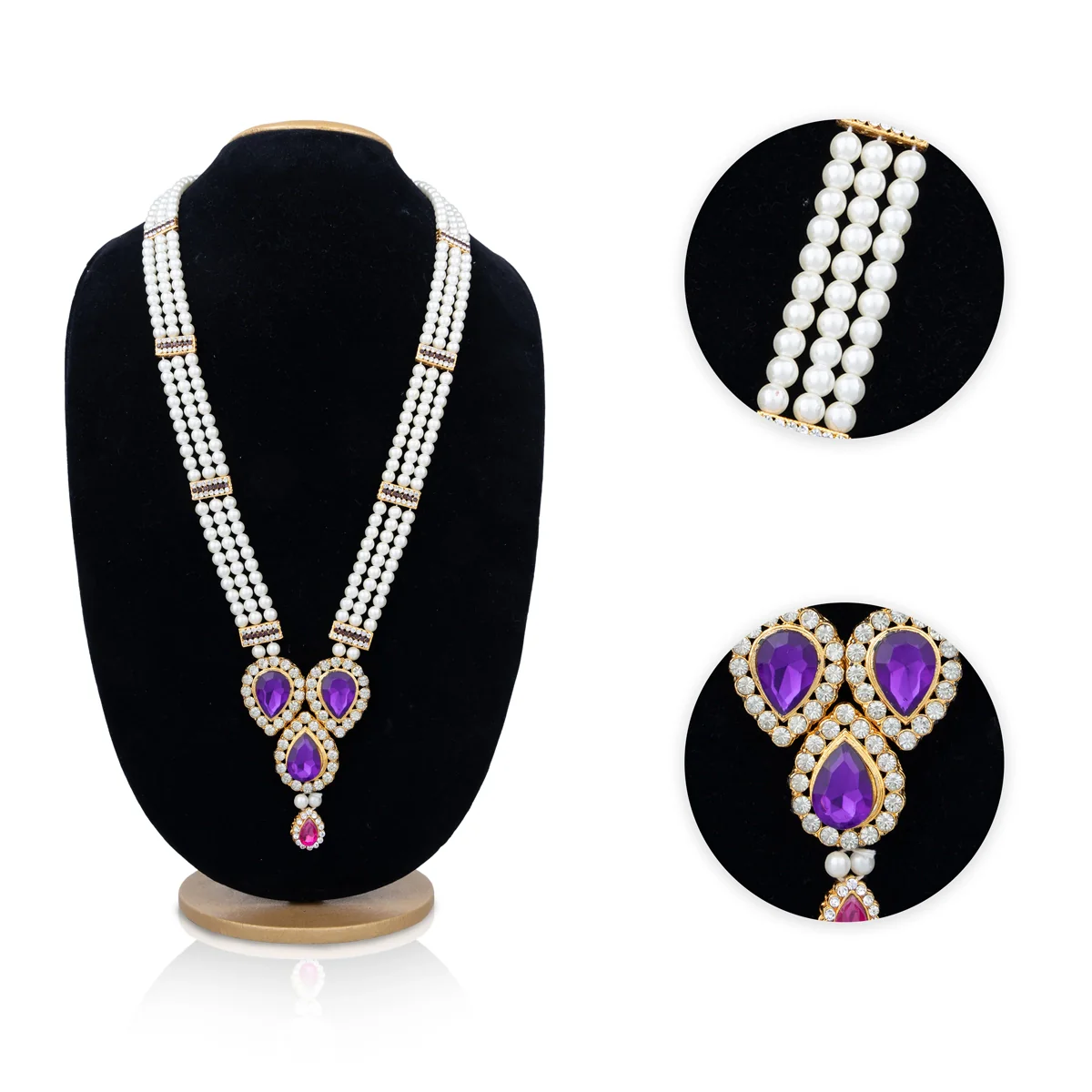 3 Line Moti Mala - 19 Inches | White Beaded Mala/ Artificial Jewellery For Weddings And Women - Image 4