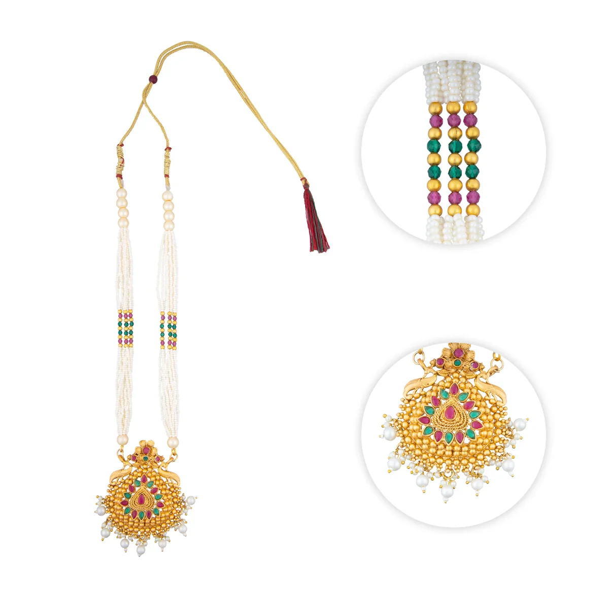 Moti Mala with Earring Set - 10 Inches | Pearl Moti Mala/ Jewelry for Deity - Image 2