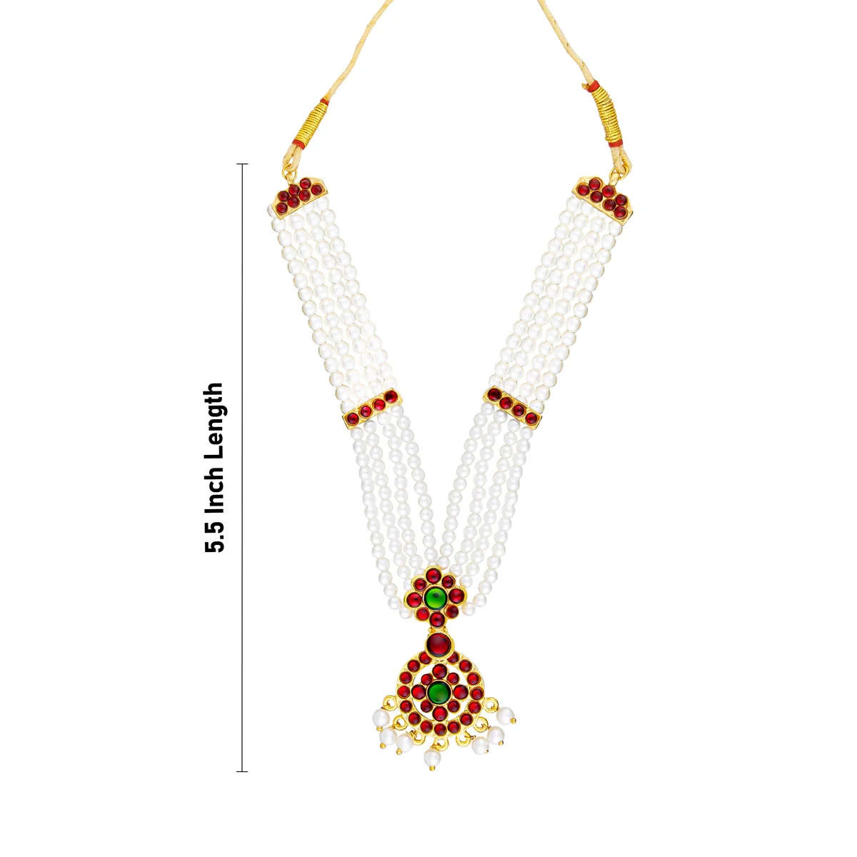 Moti Mala With Stone Pendant - 5.5 x 8 Inches | Bharatanatyam Jewellery/ Necklace/ Artificial Jewelry for Women - Image 2