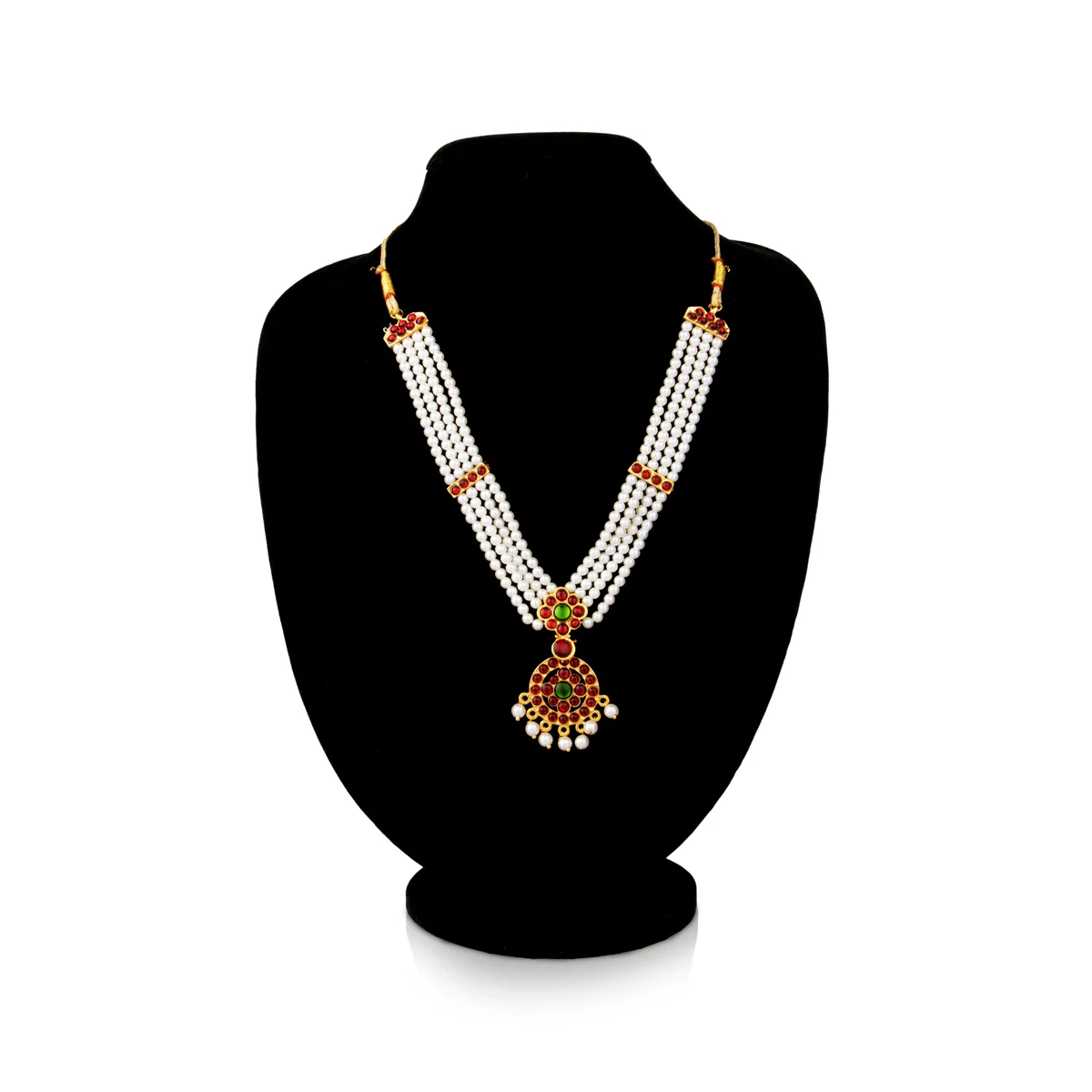 Moti Mala With Stone Pendant - 5.5 x 8 Inches | Bharatanatyam Jewellery/ Necklace/ Artificial Jewelry for Women - Image 3