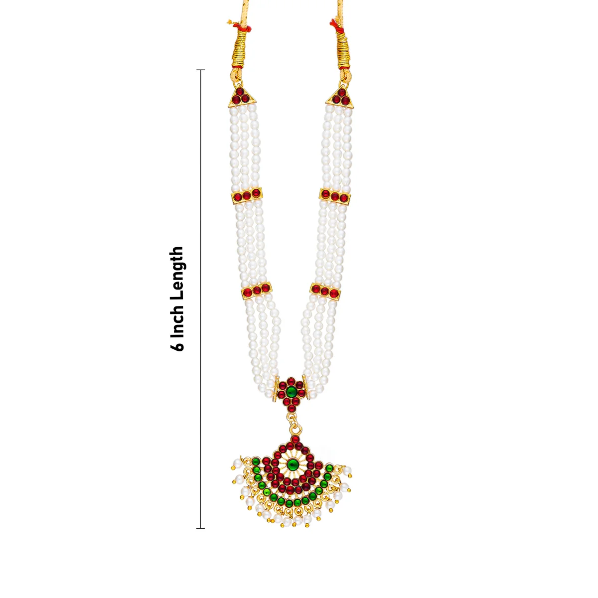 Moti Mala With Stone Pendant - 6 x 8 Inches | Artificial Jewelry/ Bharatanatyam Jewellery/ Necklace for Women - Image 2