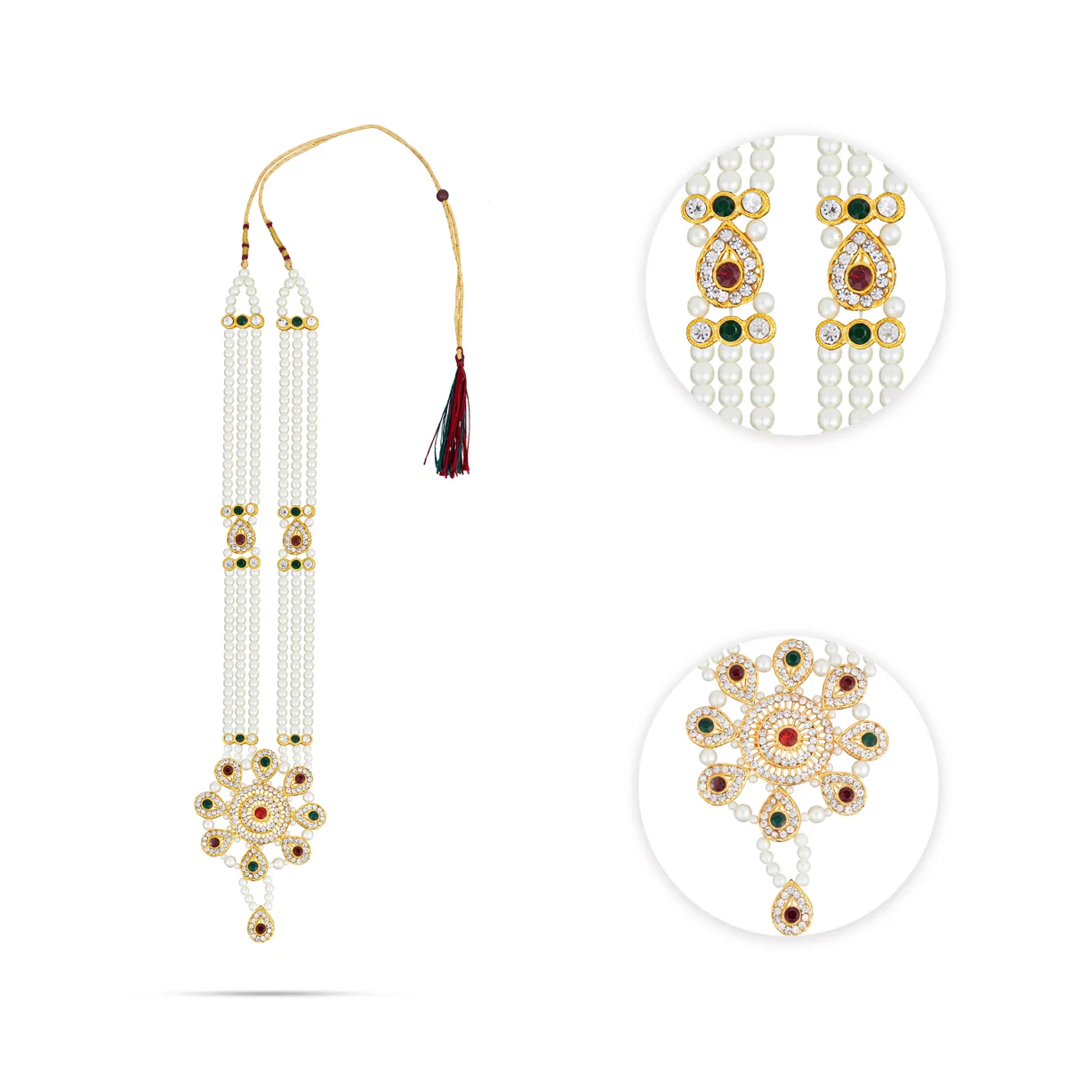 3 Line Moti Mala - 18 Inches | White Beaded Mala/ Artificial Jewellery For Weddings And Women - Image 3