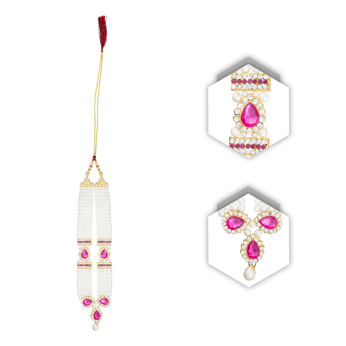 4 Line Moti Mala - 11 Inches | White Beaded Mala/ Artificial Jewellery For Weddings And Women - Image 3