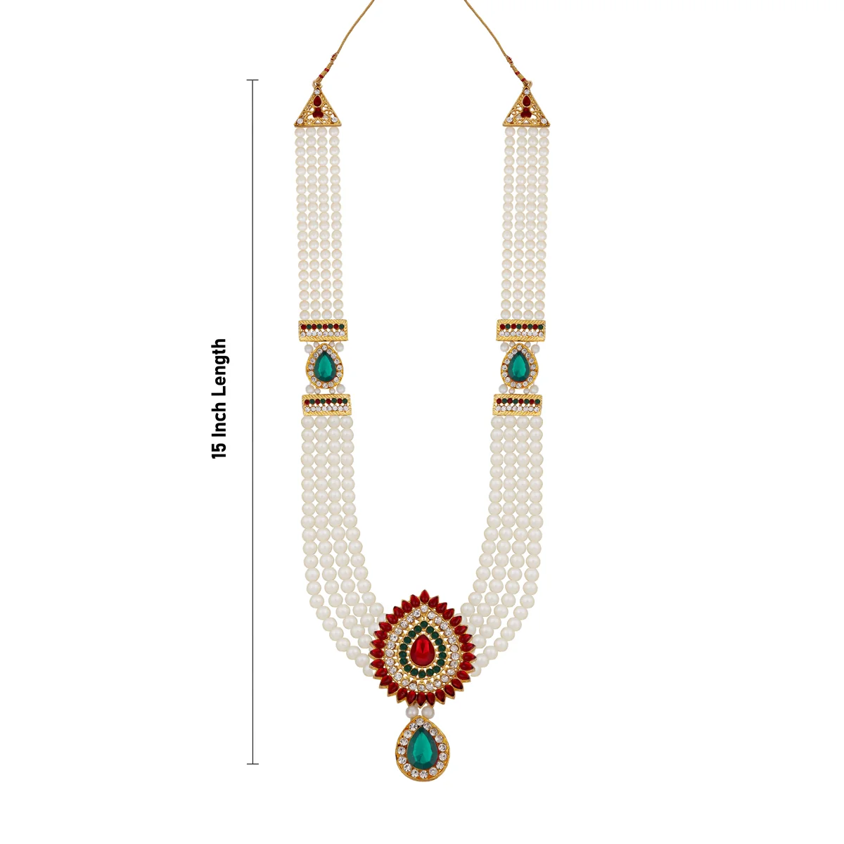 4 Line Moti Mala - 15 Inches | White Beaded Mala/ Artificial Jewellery For Weddings And Women - Image 4