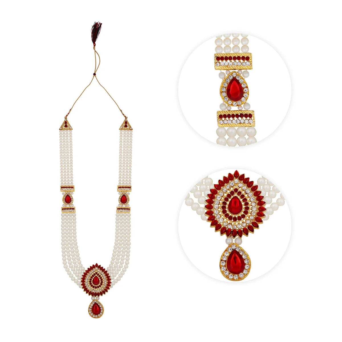 4 Line Moti Mala - 15 Inches | White Beaded Mala/ Artificial Jewellery For Weddings And Women - Image 5