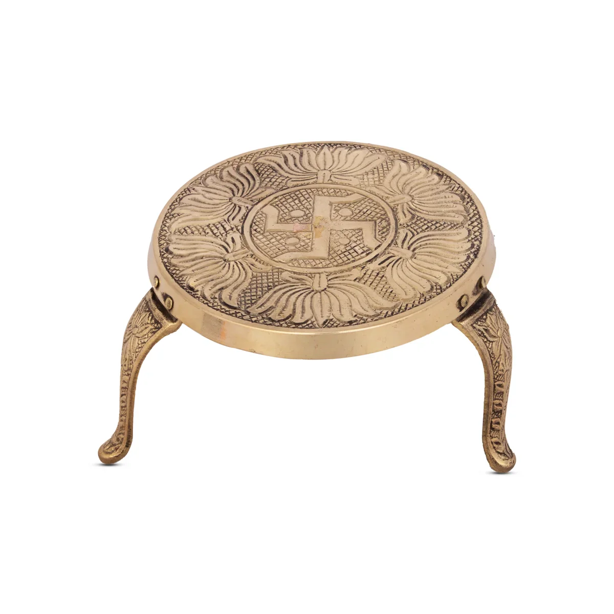 Mukkali Stand - 3.5 x 5 Inches | Chowki/ Brass Mukkali Stool for Pooja/ 360 Gms Approx - Image 3