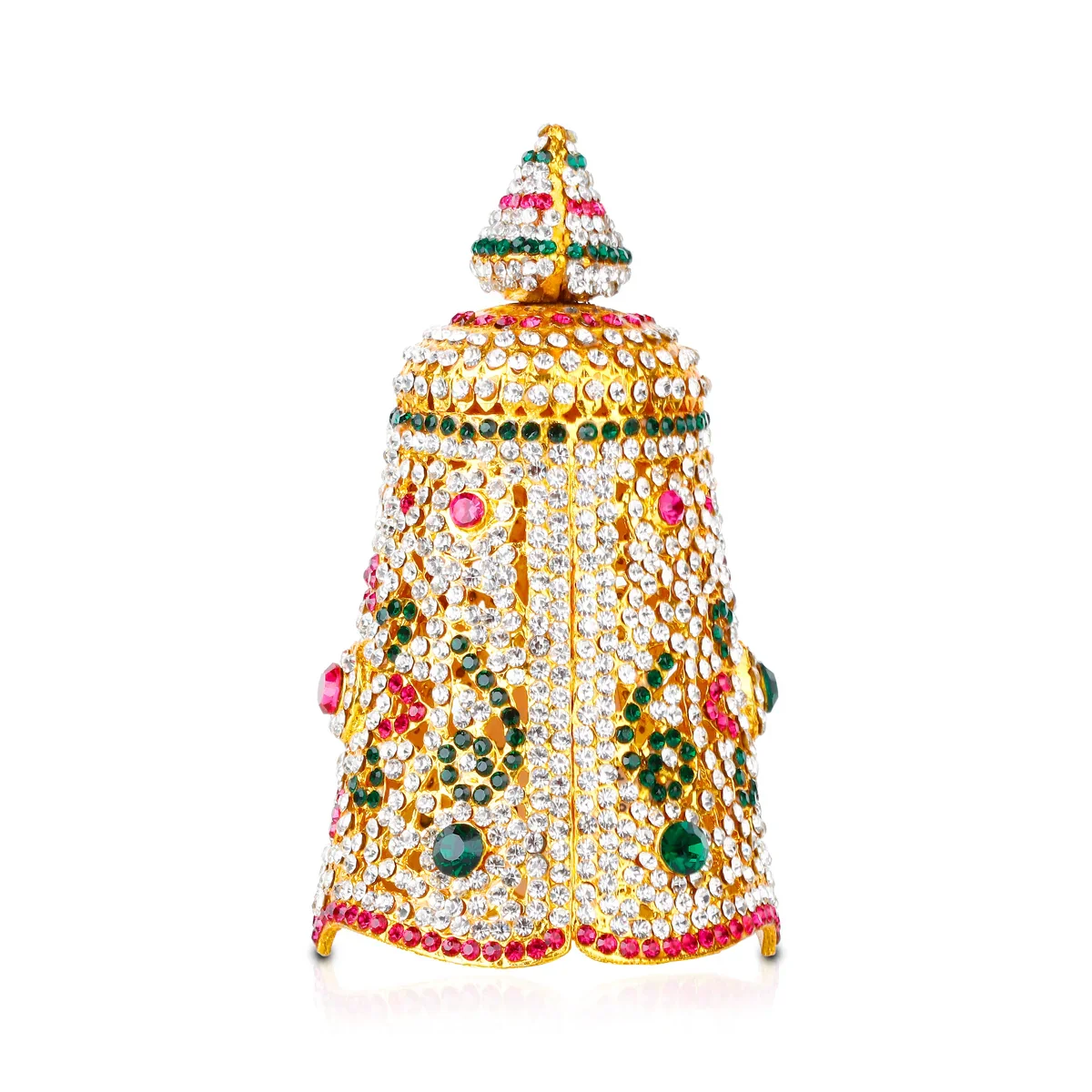 Mukut - 5.5 x 2.75 Inches | Gold Polish Kireetam/ Round Stone Crown/ Jewellery for Deity - Image 2