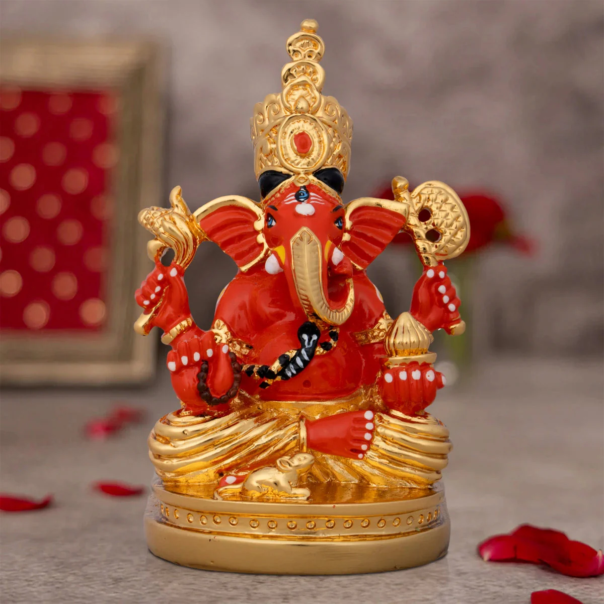Mukut Ganesh Murti - 4.5 x 3 Inches | Ceramic Sculpture/ Ganpati Idol/ Vinayaka Statue for Pooja